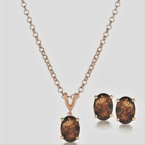 LeVian Rose Gold 925 Sterling Silver Chocolate Smoky Quartz Pendant Earrings Set